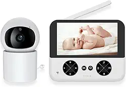 Babá Eletrônica, 360, 8 Luzes de Visão Noturna Infravermelha, 6 Canção de Ninar, Zoom Digital, Câmera para Bebês com Tela de, Áudio Bidirecional, Detecção de Som, Monitoramento Temperatura, Premium
