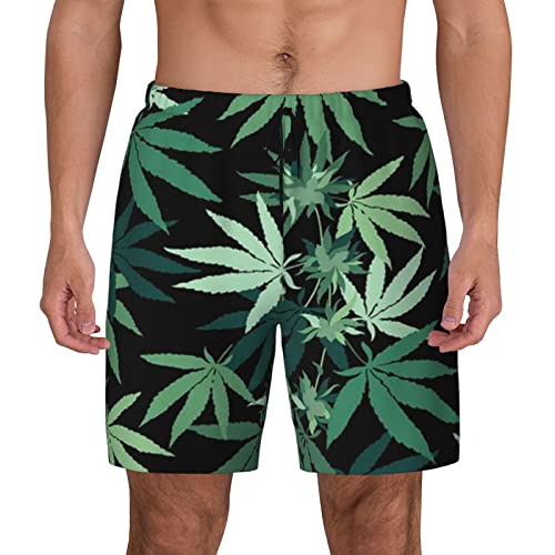 Weed Marijuana Leaf Men's Double Layer Swim Trunks Beach Shorts with Compression Liner Swimwear2