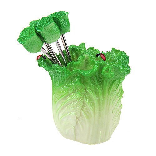 Youlala Juego de 5 tenedores y soporte de acero inoxidable creativo para horquilla de fruta, cuchara de postre, utensilios de cocina, 04, 11x8x8cm