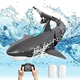 DAJASD Squalo telecomandato, 2,4 GHz, barca telecomandata con luce e due batterie, simulazione di squalo radiocomandato, barca a vela, giocattolo per piscina regalo per adulti 16 anni