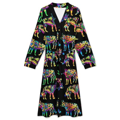 Neon Flower Wolf Soft Robe Long Sleeve Bathrobes V Neck Sleepwear Spa Robes with Belt Men Woman3