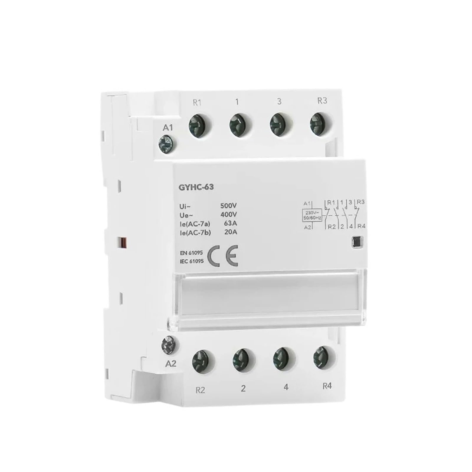 Contacteur AC rail DIN 4P 40A 4NO pour commutation triphasée