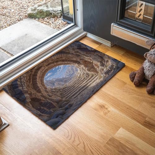 Tapis illusion d'optique 3D beige 50x80 cm au design arche rocheuse