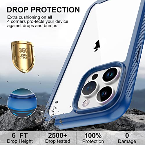 Annymall For Iphone 14 Pro Max Clear Case With 2 Screen Protector,Heavy Duty Shockproof Drop Protection Phone Cover Rugged Durable Full Body Bumper Hard Case For Apple Iphone 14 Pro Max (Blue/Clear) #TOP3