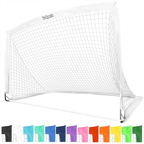GoSports Team Tone 6 ft x 4 ft Portable Soccer Goal for Kids - Pop Up Net for Backyard - White