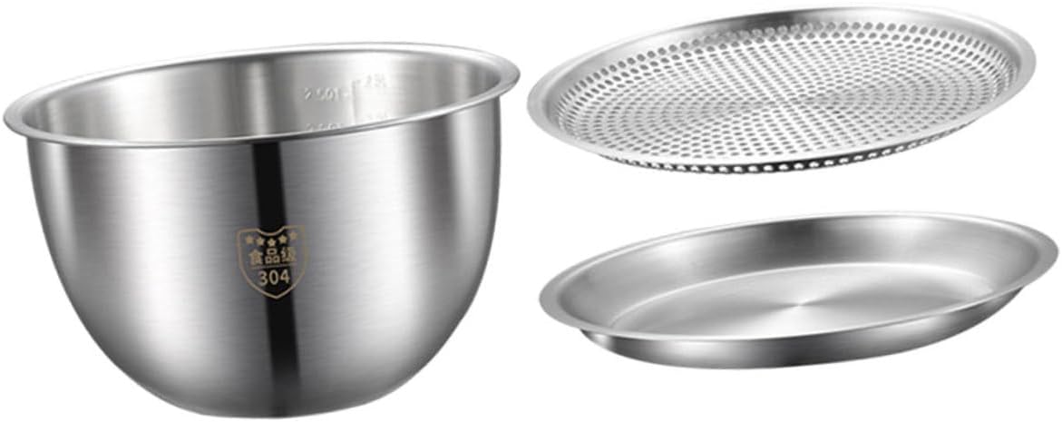 Stainless Steel Strainer Bowl with Colander Food-grade Vegetable Washing Basin for Rice Salad and Egg Beating Household Kitchen Draining and Filtering Tool Smooth Safe Edges