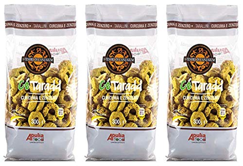 I Tesori di Canusium Ce Taradd Curcuma e Zenzero Italian Taralli, Turmeric and Ginger Taste 10.6oz 300gr ,Pack of 3