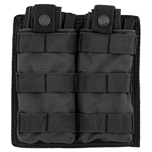 Lancer Tactical 1000 Denier Nylon Fabric Dual Magazine Pouch w/Quick Snap Button Brass Fasteners Three Lines of MOLLE Rear MOLLE Attachment Durable Strap Tactical Belt Compatible (Black)