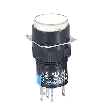 1PC Push Button Switch, 16MM Round Momentary & Self-Locking Silver Contact 1NO1NC 5V 12V 24V 220V 5Pins PowerWhite,1NO 1NC_Reset_220V