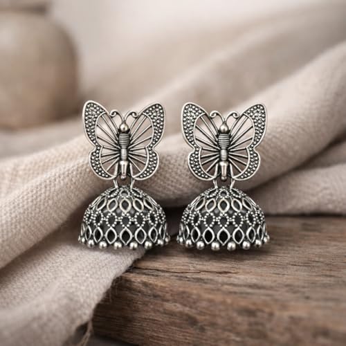 Image of 16 Pair Oxidised Silver Earring Jhuma Box Combo Set - Traditional Jhumka Earrings, Chandbali & Stud Collection for Women, Silver Trendy 16 Pair Earrings Jhumka Earrings Wirh Black Velvet Box