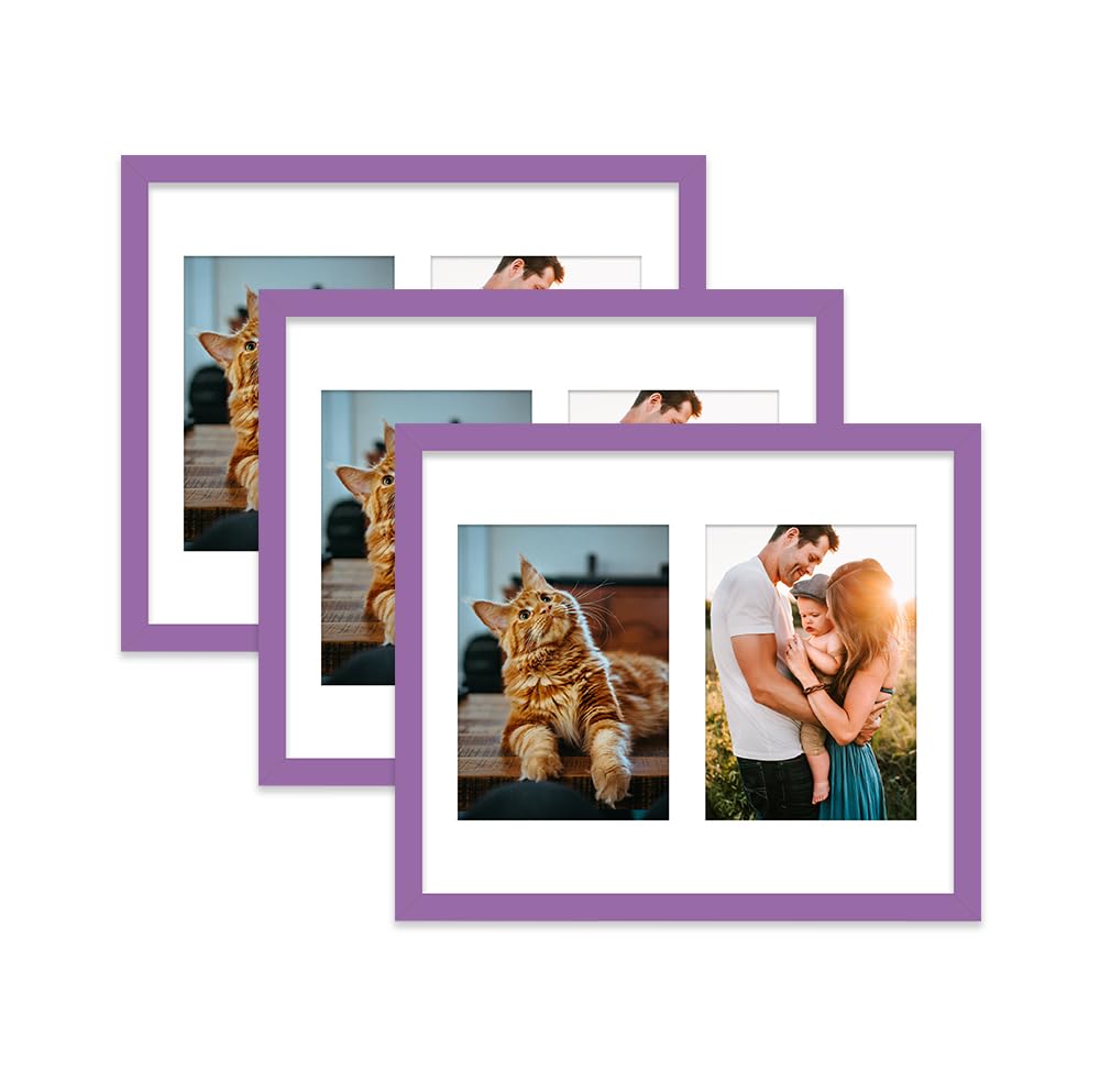 Purple Multi Photo Frame - Holds 2 x 7x5 Pictures, Family Collage Picture Frame for Wall Display, 12x10 Frame size, Set of 3