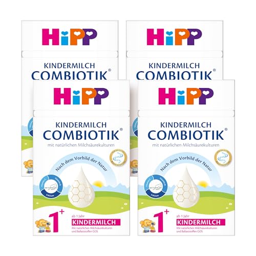 HiPP Kindermilch Combiotik 1+ (4 x 600g) Ab 1 Jahr Mit natürlichen Milchsäurekulturen und Ballaststoffen Calcium Vitamine C und D Für ein gutes Bauchgefühl