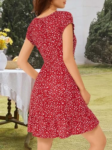 Image of HUHOT Teen Petite Women Floral Short Summer Mini Dresses with Pockets Cute Milkmaid Sundress 2026