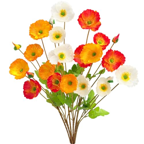 MXBNCYA Artificial Poppy Flowers 6 Stems Poppy Silk Bouquet Real Touch Faux Poppy Spring Flowers for Wedding Home Kitchen Party Decoration Table Centerpiece Arrangement