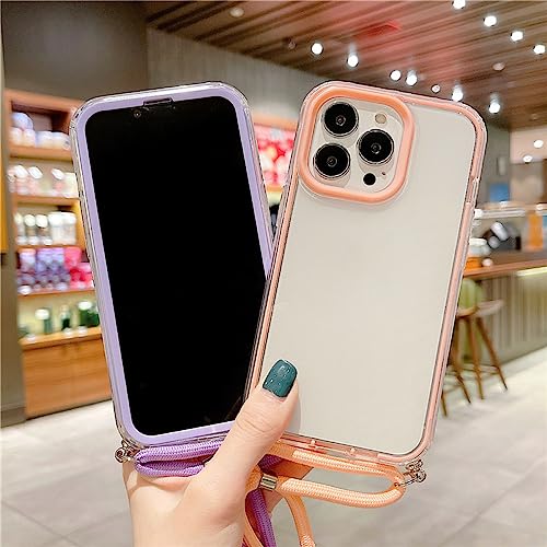 Coque iPhone 12 Pro transparente rose avec cordon bandoulière et protection caméra - 3