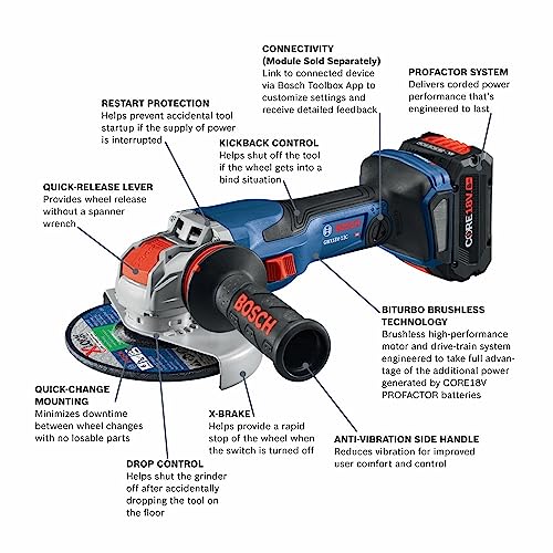 Bosch GWX18V-13CB14 PROFACTOR™ 18V X-LOCK Connected-Ready 5 – 6 In. Angle Grinder Kit with (1) CORE18V® 8 Ah High Power Battery - image 2