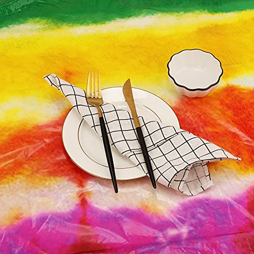 Peony Man 4 Pieces Tie Dye Tablecloth Rainbow Plastic Rectangle Table Cover Colorful Tablecloth For Tie Dye Party Supplies Kitchen Dining Picnic Decoration thumb #3