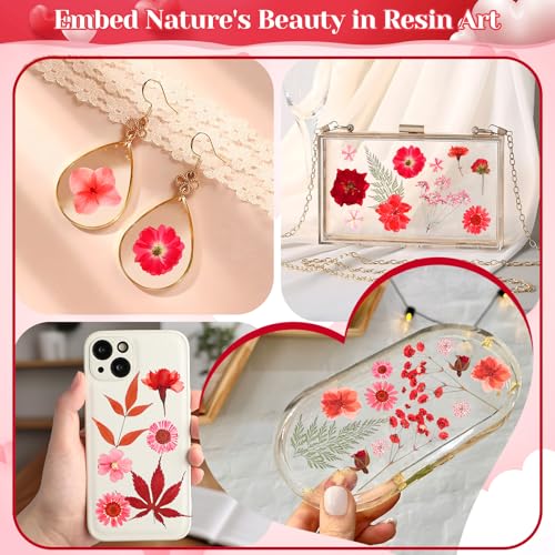 Image of Pressed Dried Flowers for Resin, Natural Real Dried Pressed Flowers for Crafts, Bulk Dry Flowers for Resin Molds, Candles, DIY Art Jewelry Making with Tweezers (Red Love Pressed Flowers)