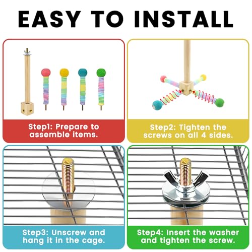Image of Upgraded Parrot Perch Toy,Rotating Bird Perch Stand with Chew Ball Toy for Small&Medium Birds,Bird Cage Accessories for Parakeets Cockatiels Lovebirds Conures Finches Budgies (Rainbow Colors)