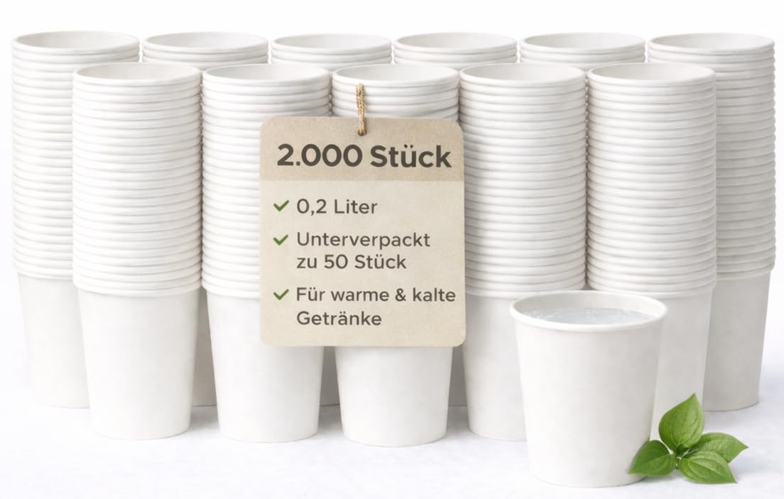 2.000 Stück Pappbecher Einwegbecher 200 ml – Papierbecher als Mundspülbecher für Zahnarzt, Arztpraxis, Krankenhaus & Pflege – Kaffeebecher Einweg, Kaffee Espresso Becher To Go, Pappbecher klein