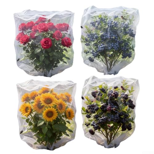 Rete per uccelli, confezione da 4 con coulisse per la protezione delle piante, bacche e alberi, in poliestere 20D per frutteto e giardino (1 x 1,5 m)