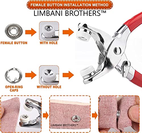 Image of LIMBANI BROTHERS 100 Silver Piece Metal Thickened Snap Fasteners Kit, Five Claw Buckle Set with Hand Pressure Pliers Tool DIY Sewing Buttons Set for Clothing Sewing& Crafting Revat Machine (Silver)