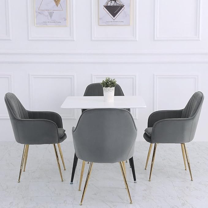 Image of Dark Grey Velvet Chair for Home | Modern Accent Armchair in Soft Velvet Fabric with Golden Legs | Set of 2 Premium Accent Chair for Living Room Bedroom Restaurent | Dark Grey, 2 pc