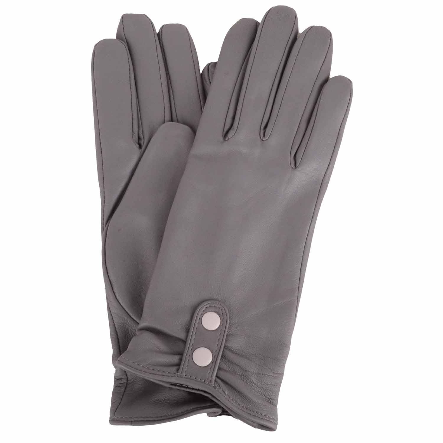 Snugrugs Women's Grey/Ivory Genuine Soft Leather Gloves, Piping And Contrast Button Detail, Small