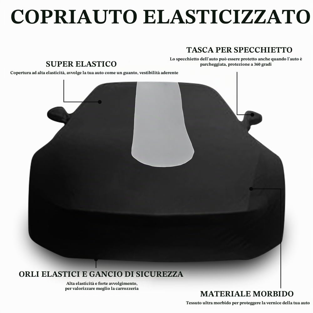 WinPower Interno Copertura integrale per auto 3.90-4.17M Auto sportiva Traspirante Allungabile Elasticità Protezione Antipolvere Antigraffio per il garageSalone dell'auto, 1 Pezzo