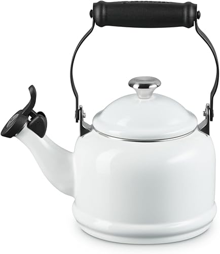 Miniatura 2 de Le Creuset - Tetera de acero esmaltado de media capacidad con acabados metálicos, 1.25 cuartos de galón, blanca