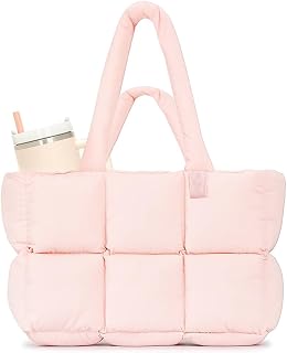 Tote Bag for Woman Soft Lighweight Puffy Travel Handbag 15.6 inches Laptop Quilted Shoulder Hand Bags for Women