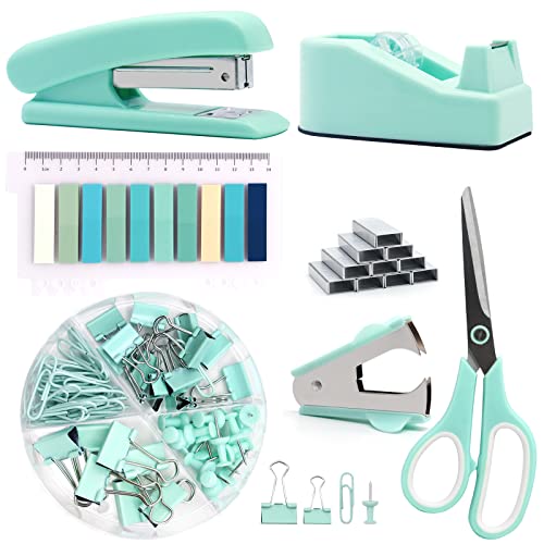 Grün Bürobedarf,Blaugrün Schreibtischzubehör,Hefter und Klebebandabroller-Set für Frauen mit Hefter, Klebebandabroller, Heftklammerentferner, Heftklammern, Clips, Schere und Tabs, Bürogeschenke Grün Bürobedarf,Blaugrün Schreibtischzubehör,Hefter und Klebebandabroller-Set für Frauen mit Hefter, Klebebandabroller, Heftklammerentferner, Heftklammern, Clips, Schere und Tabs, Bürogeschenke