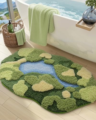 DEXI Moss Bath Mat, Ultra Thick Soft Green Bathroom Rug,