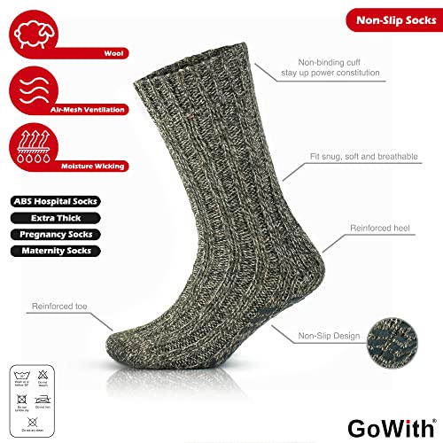 GoWith Unisex Merino Wool Slipper Socks, Thick Warm No Slip Cozy Grip Non-Skid Hospital Winter Socks for Men & Women3