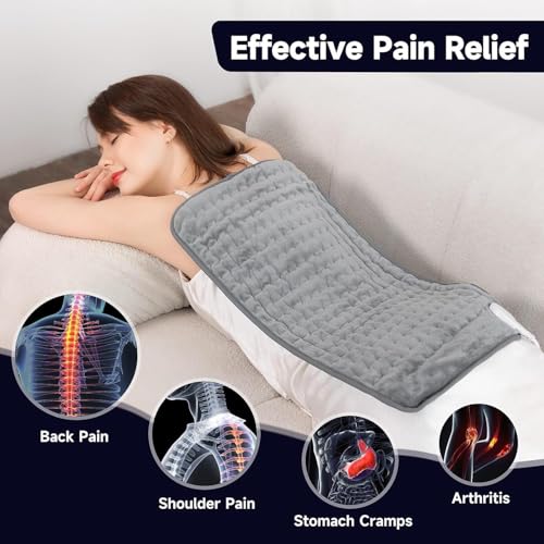 Large Size Heating Pad for Back Pain Relief, Cramp and Arthritis,40" X 76"CM Double Flannel, Auto Shut Off, Electric Heating Pads with 9 Heat Settings Grey