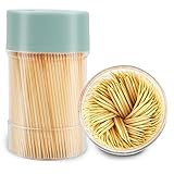 TRTRin Bamboo Toothpicks [3000 Count] - With Reusable Toothpick Holder, Sturdy Smooth Finish Tooth Picks, for Party, Appetizer, Olive, Barbecue, Fruit and Teeth Cleaning, Green.