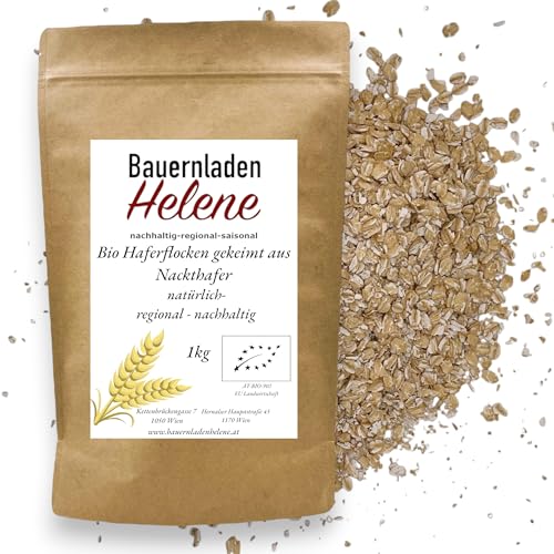 Bauernladenhelene Bio Haferflocken aus Nackthafer gekeimt 1 kg naturbelassen ideal für Porridge Müsli & Bowls
