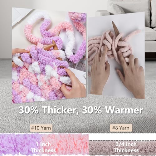 Image of Cozyful Chunky Yarn for Hand Knitting - #10 Chunky Chenille Blanket Yarn, Jumbo Big Thick Chunky Yarns for Crocheting, Tie Dye Bulky Knit Yarns, 8 Skein (20 yds 8 oz Each Skein), Purple&Pink&White