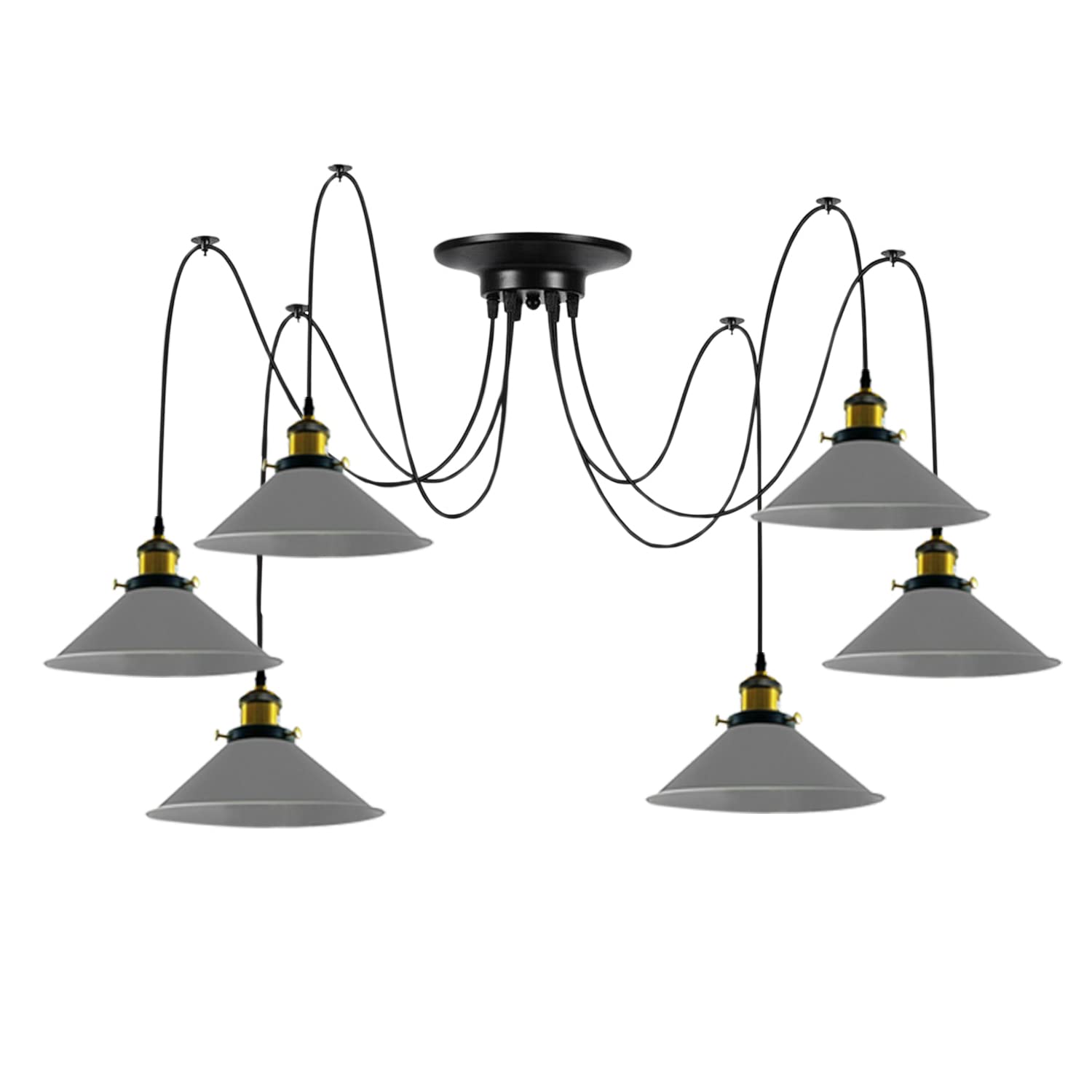 LEDSone 6 Lights Vintage Ceiling Pendant Light Industrial Metal 22cm Lampshade E27 Wire Cage Light Shade 195cm Height Adjustable Hanging Spider Pendant Lighting for Living Room Dining Room