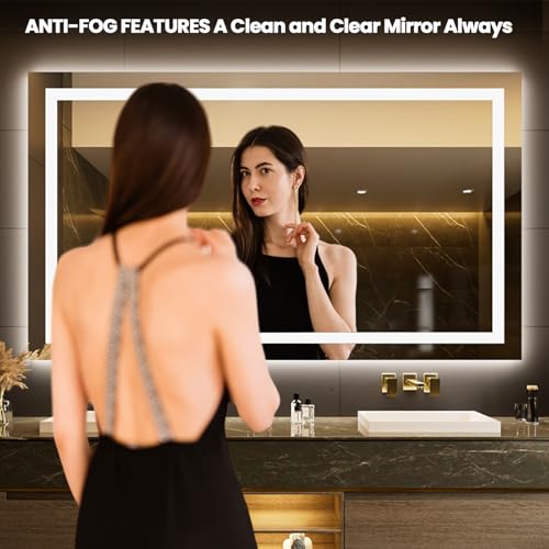 Image of LOAAO 68 inchx36 inch LED Bathroom Mirror with Lights, Anti-Fog, Dimmable, Backlit + Front Lit, Lighted Bathroom Vanity Mirror for Wall, Memory Function