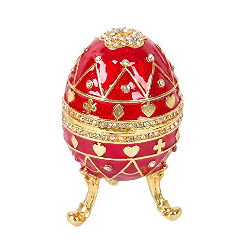QIFU Hand Painted Small Red Easter Egg Style Enamel Trinket Box Hinged