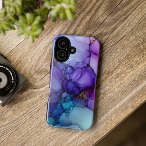 Coque iPhone 16 encre à l'alcool violet bleu vif accessoire protection rigide