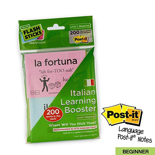 FlashSticks Booster Italian Beginner Post-it Notes (200 Words)