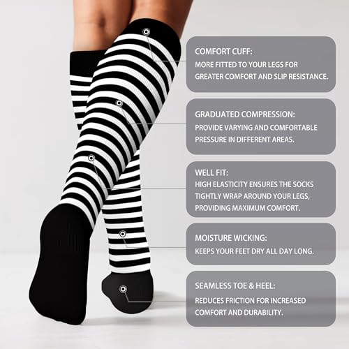 Image of LEVSOX Cotton Compression Socks for Women&Men 20-30mmHg Knee High Cute Support Sock for Nurses Pregnancy Travel