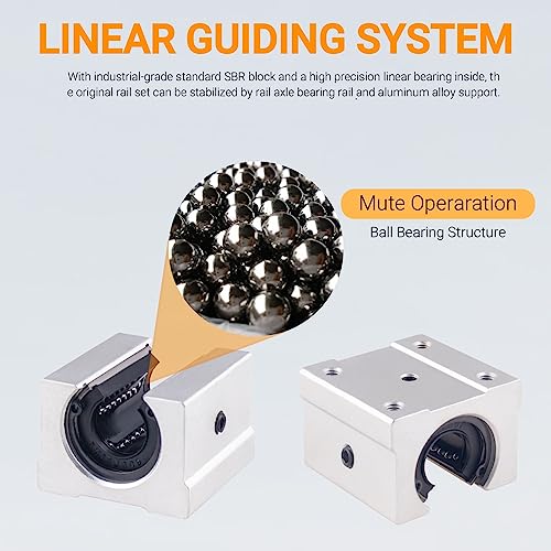 CNCYEAH SBR20 2500mm Linearführung kit Gespleißte Linearschienen enthält 2 Stück SBR20 1500 mm+2 Stück 1000mm Gleitführung Welle mit 8 SBR20UU Lagerblöcken 4 Stück Dübel für DIY 3D-Drucker – Bild 6