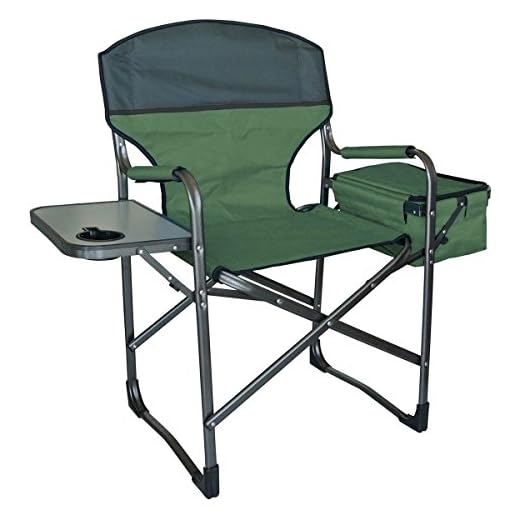 HGT International Director's Camp Tailgating Outdoor Patio Chair with Side Table and Built-In Personal Cooler in Green