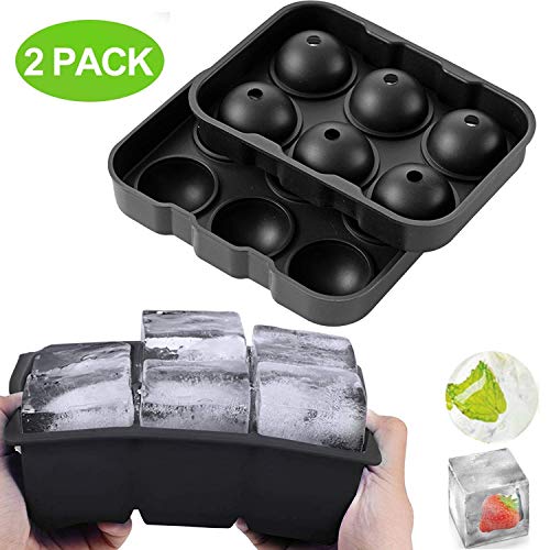 EigPluy Bacs à glaçons,2pc moules pour glaçons en Silicone,Grands moules à glaçons carrés & Bacs à glaçons Sphere avec Couvercle pour Bière Whisky Cocktail Glace(Noir)