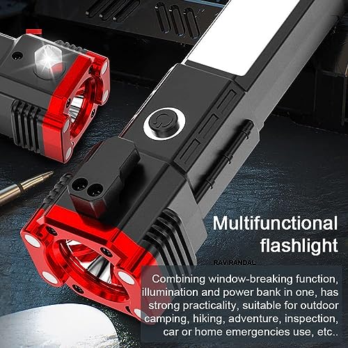 Image of Torch Light Rechargeable Flashlight, Long Distance Beam Range Car Torch with Hammer, Window Glass and Seat Belt Cutter, Built-in USB Fast Charger Power Bank