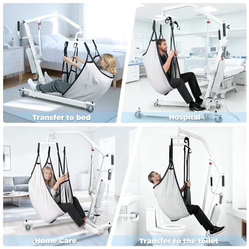 Image of Electric Foldable Patient Lift for Home with Sling, Adjustable Patient Lift Wheelchair Nursing with 4 Casters for Caregivers Home Seniors, Electric Adjustable Sit to Stand Chair for Elderly 450Lbs