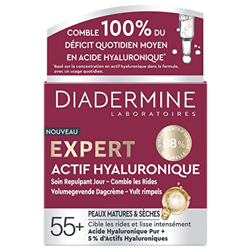 Diadermine - Crème de Jour Expert - Soin Repulpant Jour à l'Acide Hyaluronique - Cible les Rides - Lisse Intensément - Peaux Matures et Sèches - Actif Hyaluronique - Pot de 50 ML